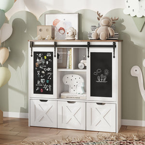 Kids Toy Storage Cabinet with Sliding Chalkboard & 3 Drawers