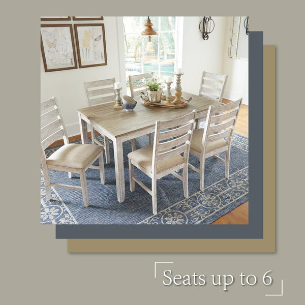 7-Piece Farmhouse Dining Table Set with 6 Upholstered Chairs