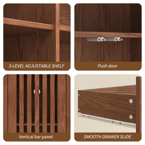 Farmhouse Storage Cabinet Set of 2 with Drawer & Adjustable Shelves