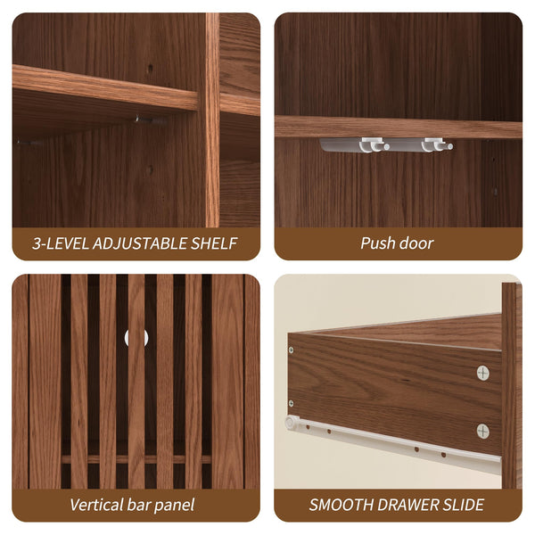 Farmhouse Storage Cabinet Set of 2 with Drawer & Adjustable Shelves