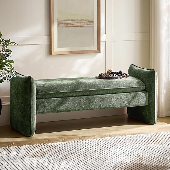 57.5" Chenille Upholstered Bedroom Bench