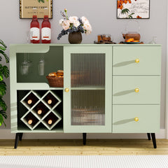 Bar Cabinet with Frosted Glass Doors, Wine Racks & Stemware Holders – Green