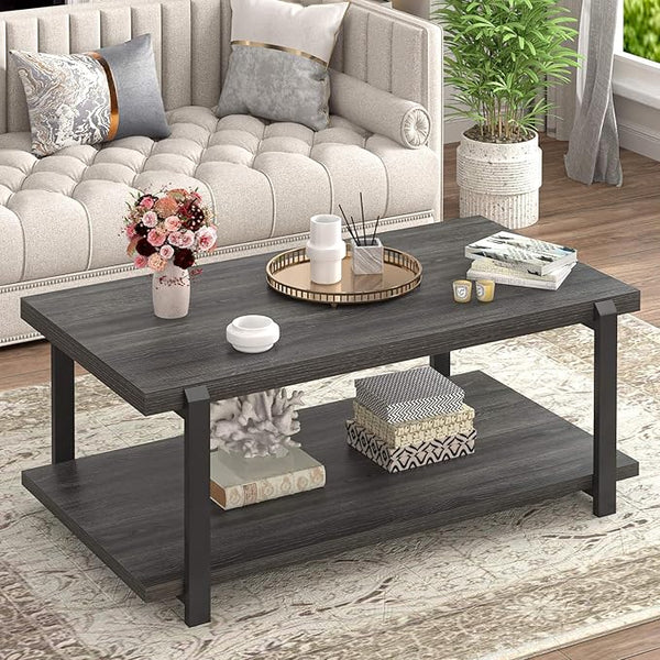 Modern Rectangle Coffee Table with 2-Tier Storage