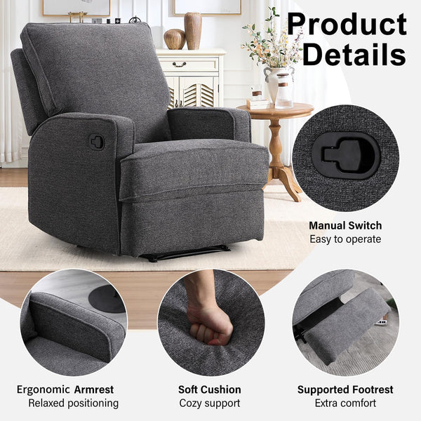 Manual Recliner Chair with Overstuffed Cushion