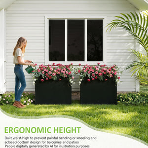Tall Rectangular Outdoor Planter Box - Galvanized Steel