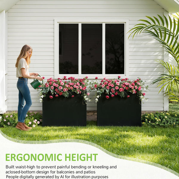 Tall Rectangular Outdoor Planter Box - Galvanized Steel