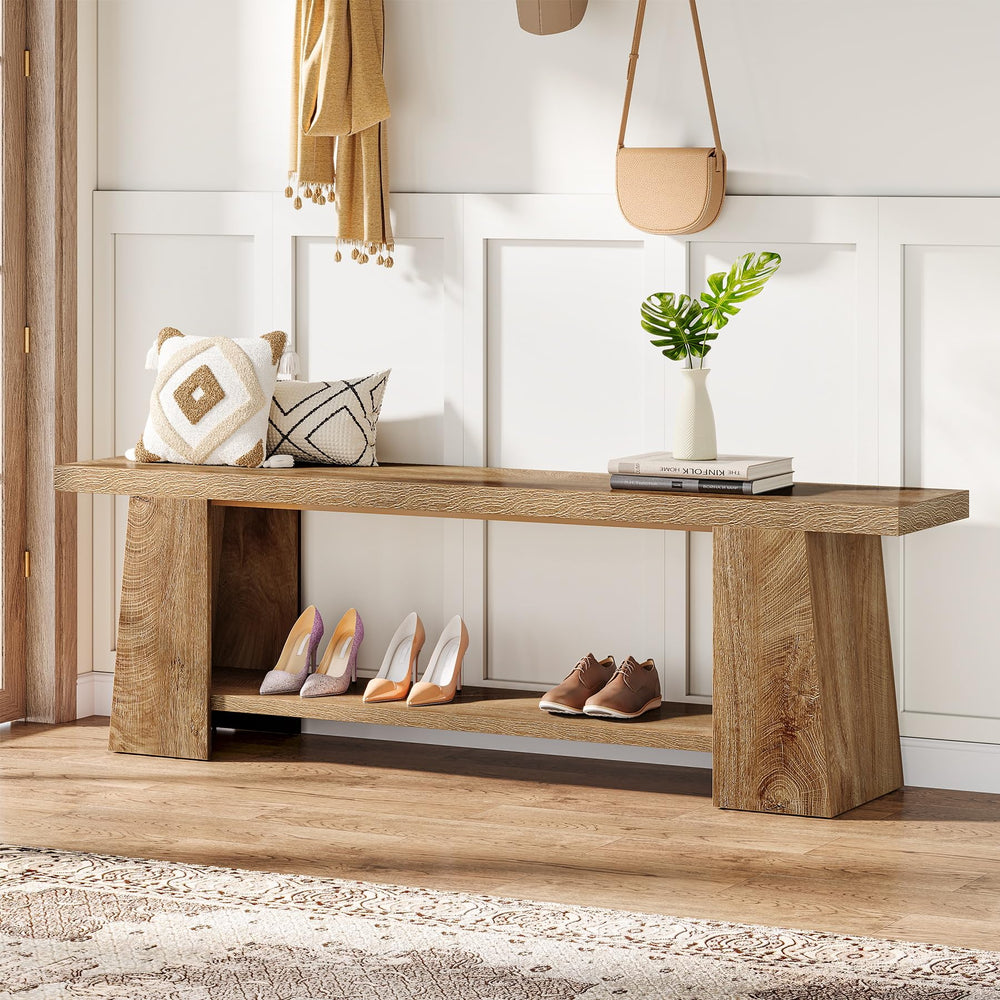 59-Inch Extra Long Entryway Bench with Storage Shelves