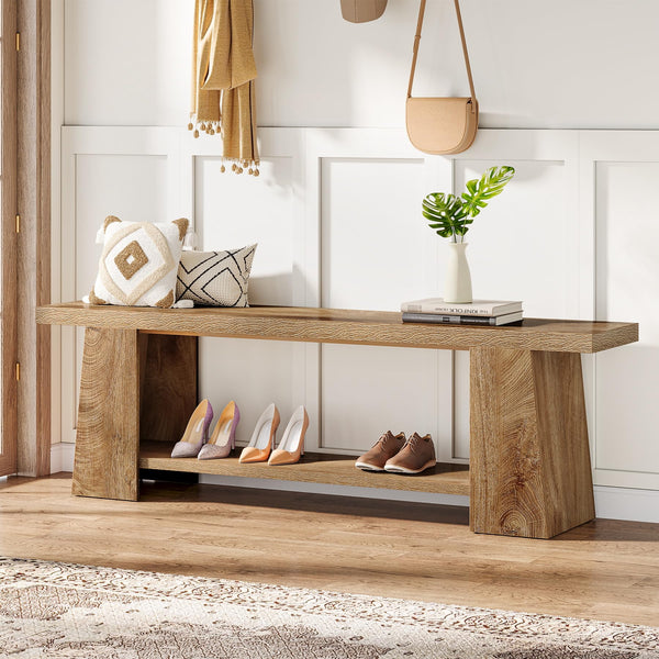 59-Inch Extra Long Entryway Bench with Storage Shelves