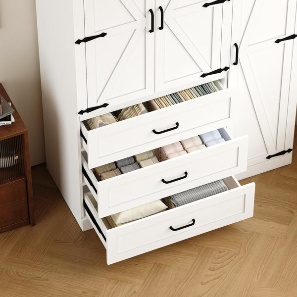 70" Farmhouse Wardrobe Closet with 3 Doors & 3 Drawers