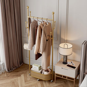 Gold Metal Garment Rack with Storage Basket