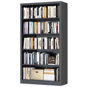 5-Tier Metal Bookcase, 66" Tall with Adjustable Shelves