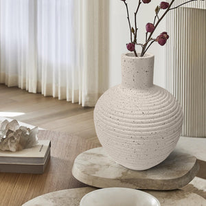 Large Rustic Floor Vase with Groove Texture