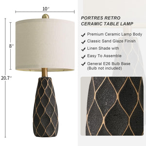 Ceramic Table Lamps Set of 2 - Modern Boho Bedside Lamp 20.75"