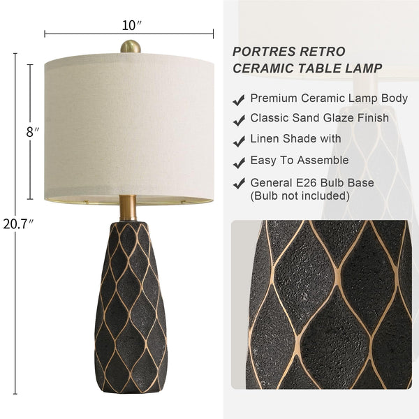 Ceramic Table Lamps Set of 2 - Modern Boho Bedside Lamp 20.75"