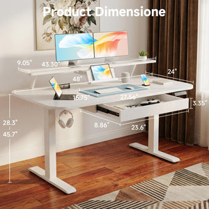 Electric Standing Desk with Drawers and Monitor Stand