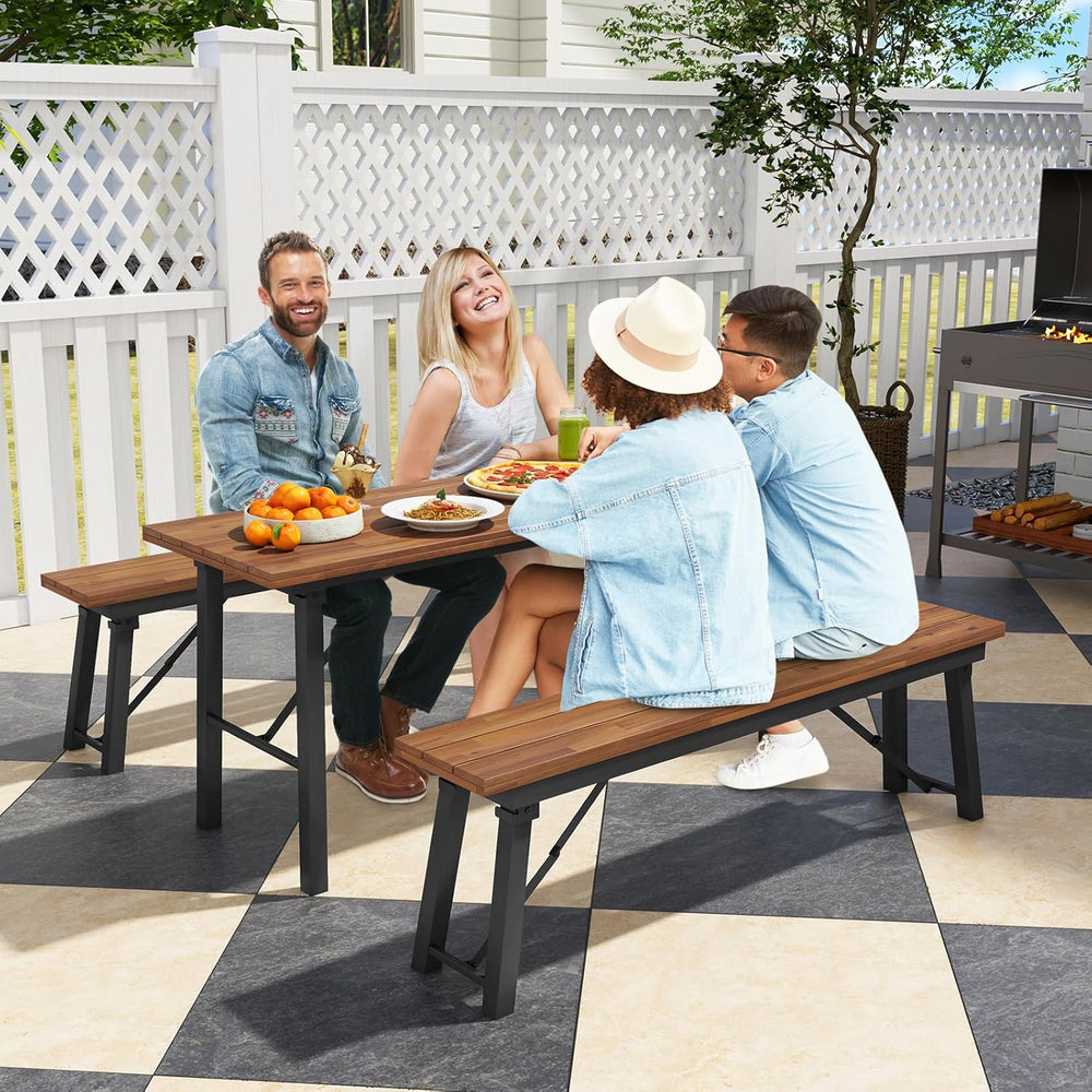 Folding Outdoor Bench Set of 2 – Acacia Wood & Metal