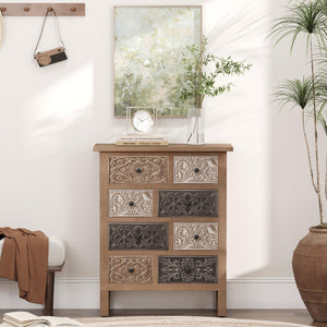 Wood Storage Cabinet with Drawers – Vintage Carved Accent Cabinet