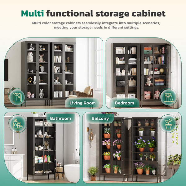 Metal Glass Display Cabinet with 5-Tier Storage Shelves