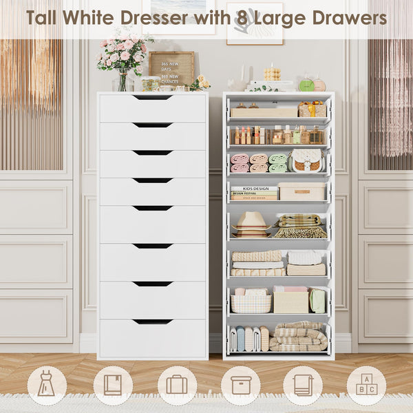 Tall 8-Drawer Dresser with Groove Handles