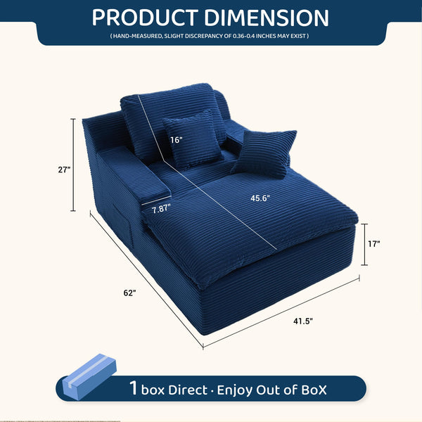 Convertible Chaise Lounge Sofa Bed with Armrests & Side Pockets