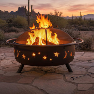 42-Inch Round Wood-Burning Outdoor Fire Pit with Spark Screen and Poker
