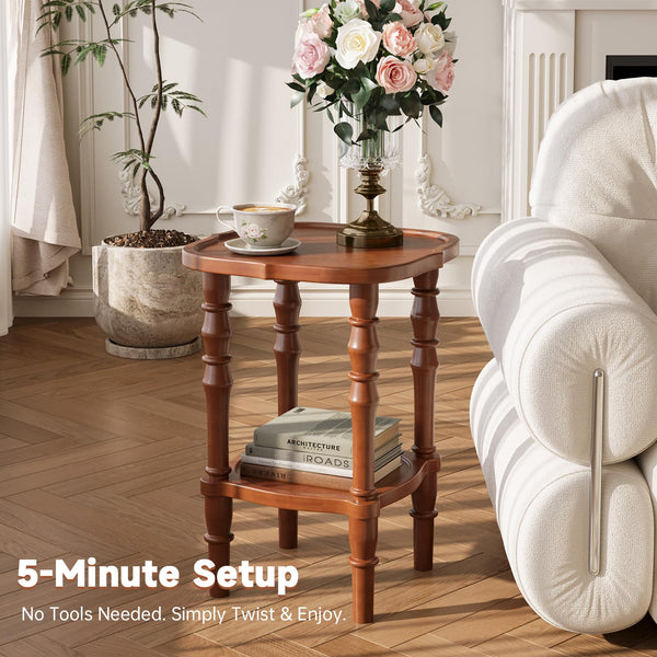 2-Tier Round Solid Wood Side Table