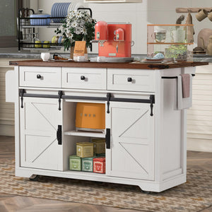 Farmhouse Kitchen Island with Power Outlet & Drop Leaf