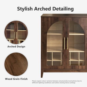 Wine Bar Cabinet with Glass Doors, Wine & Glass Rack, Mid-Century Modern Sideboard