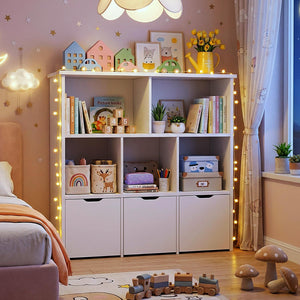Kids Toy Storage Organizer with 3 Drawers & 5 Open Cubbies — Bookshelf Cabinet for Playroom & Nursery