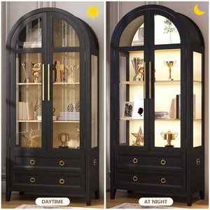 71" Arched Display Cabinet with LED Lighting & Glass Doors