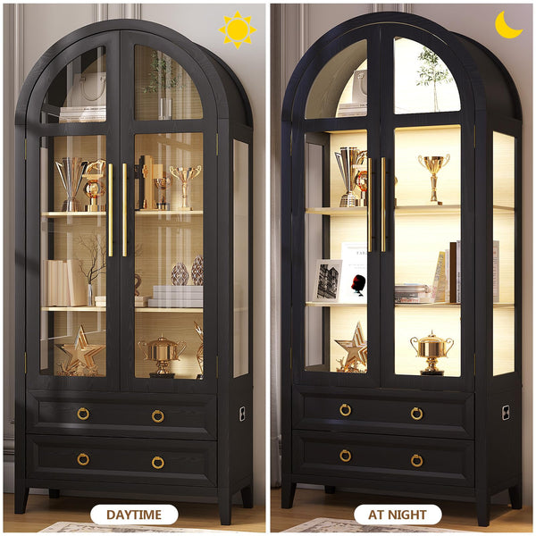 71" Arched Display Cabinet with LED Lighting & Glass Doors