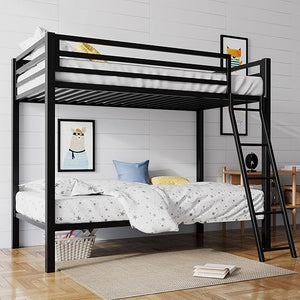 Twin Over Twin Metal Bunk Bed with Ladder & Guardrail