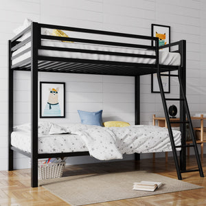 Twin Over Twin Metal Bunk Bed with Ladder & Guardrail