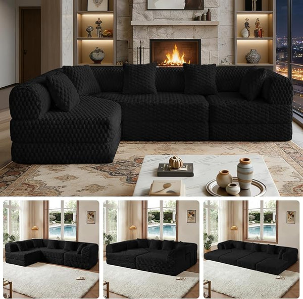 L-Shaped Modular Sectional Sofa Bed – Velvet, No Assembly