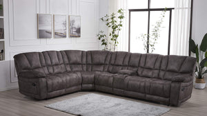 Grey Microfiber Reclining Sectional Sofa – L-Shaped, 5-Seat