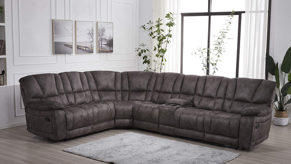 Grey Microfiber Reclining Sectional Sofa – L-Shaped, 5-Seat