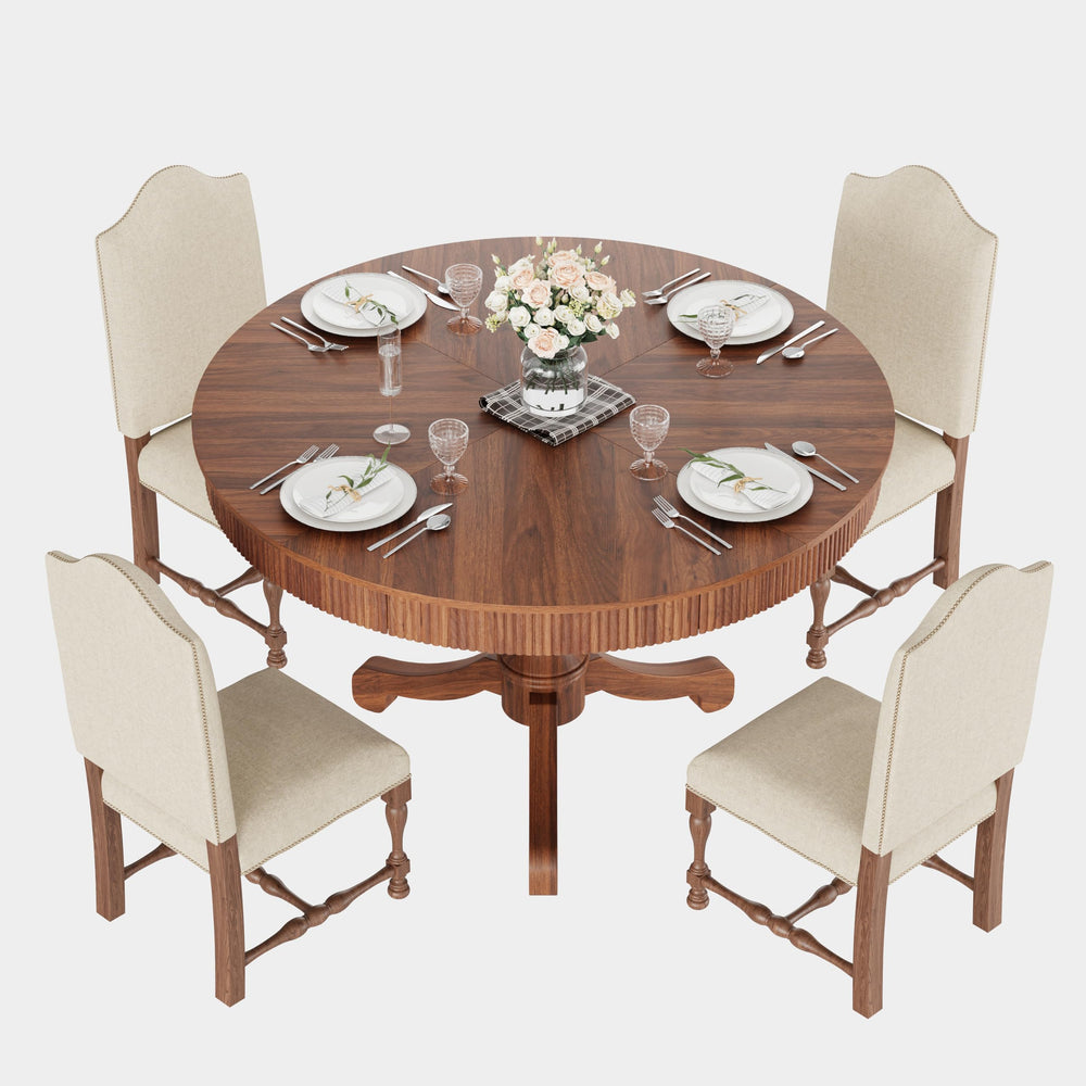 47 Inch Round Dining Table with 2 Storage Drawers — Mid-Century Pedestal Base