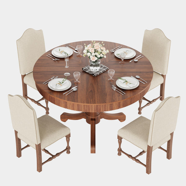 47 Inch Round Dining Table with 2 Storage Drawers — Mid-Century Pedestal Base