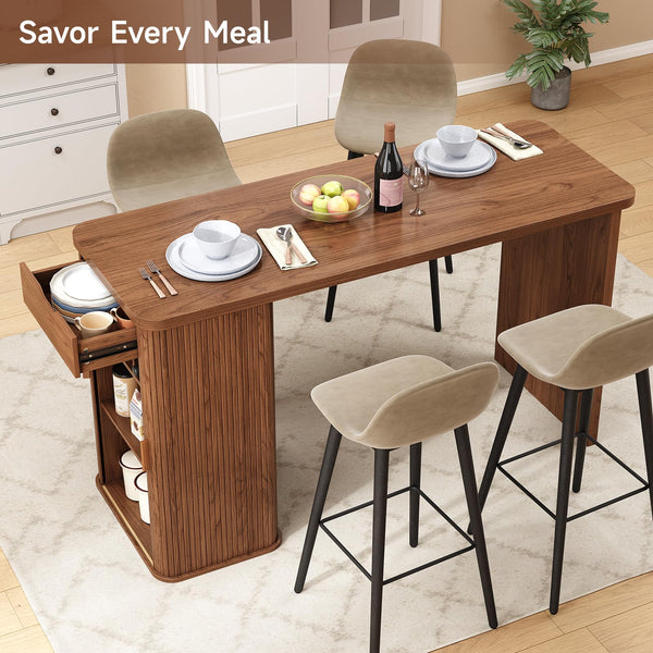 59-Inch Fluted Kitchen Island with Storage