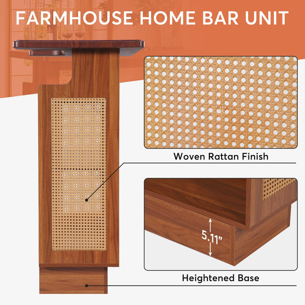Farmhouse Rattan Bar Cabinet with Stemware Racks
