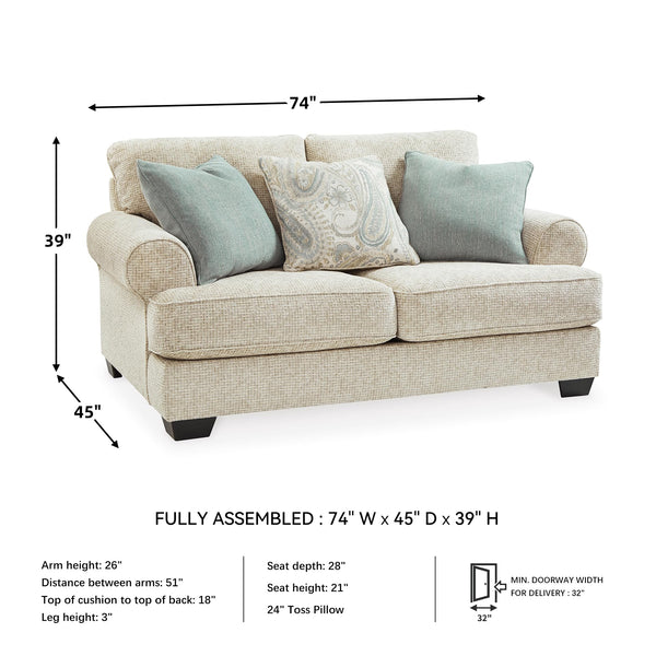 Beige Chenille Loveseat with Accent Pillows & Rolled Arms