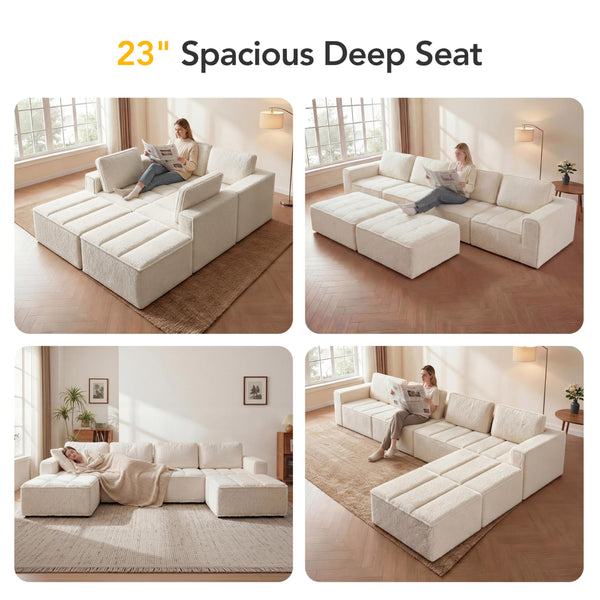 Modular Sectional Sofa with Ottoman - U-Shaped Cloud Couch