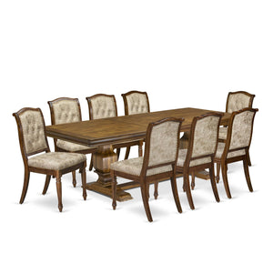 9-Piece Extendable Dining Table Set with 8 Upholstered Chairs