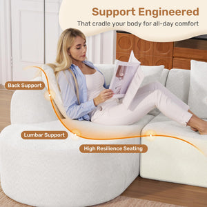 114" Curved Modular Sectional Sofa with Chaise, L-Shape, No Assembly