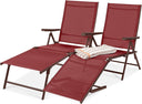Set of 2 Adjustable Outdoor Chaise Lounge Chairs with Steel Frame