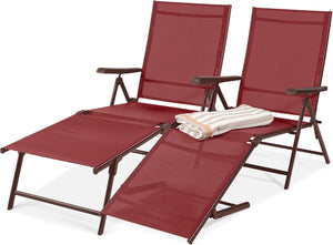 Set of 2 Adjustable Outdoor Chaise Lounge Chairs with Steel Frame