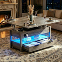 Lift Top Coffee Table with Power Outlets, LED Lights & Storage