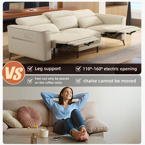 Dual Motor Electric Reclining Sofa with Adjustable Headrest & Footrest – Ivory Leather, USB Charging
