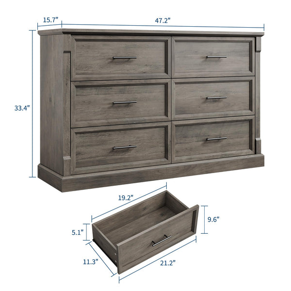 6 Drawer Farmhouse Dresser Wide Chest of Drawers with Metal Handles