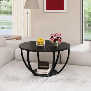 Round Coffee Table 2-Tier with Storage Shelf